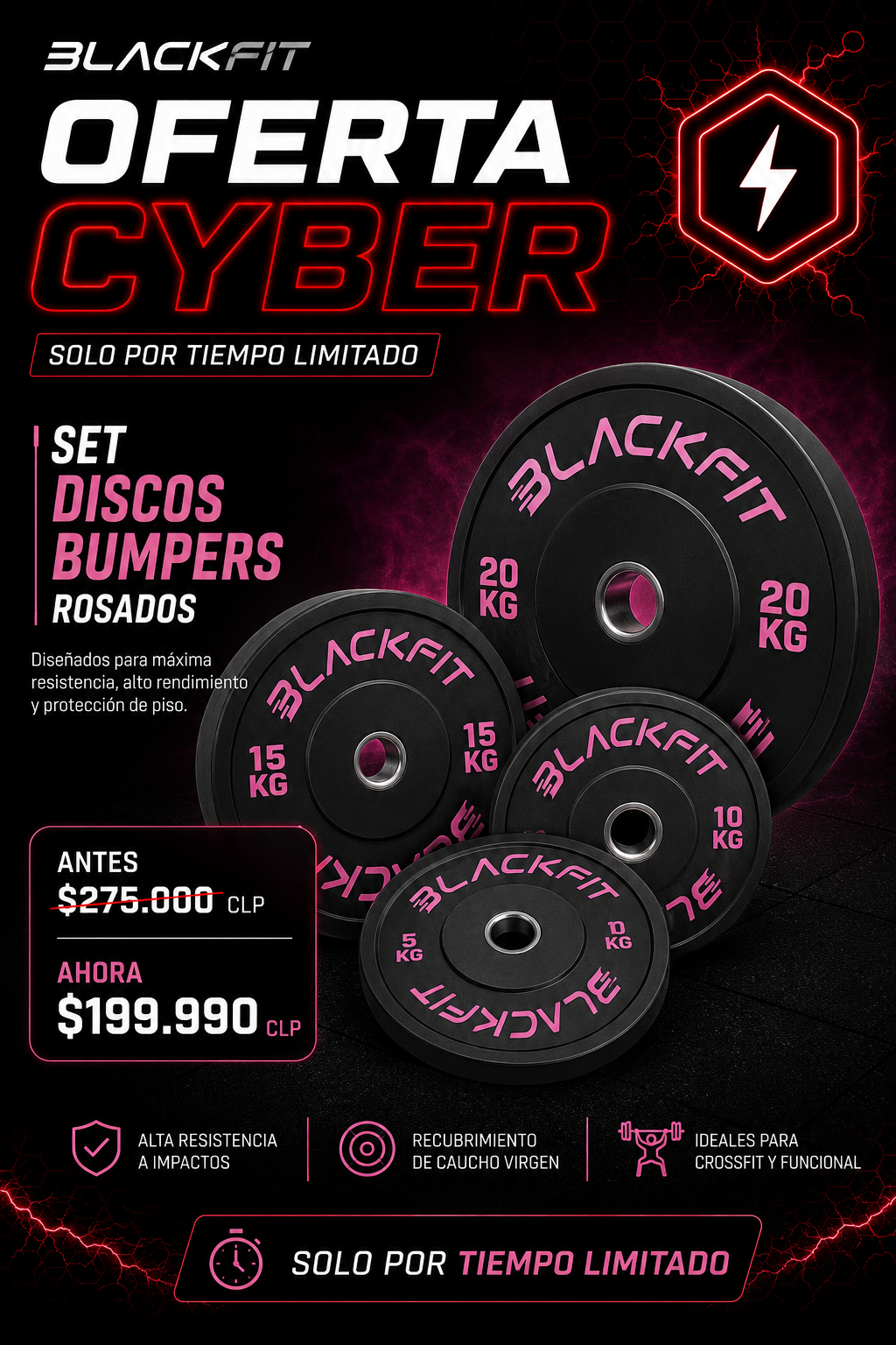 Pack 100 kilos Bumpers  Blackfit Pink